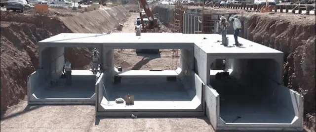 Precast concrete box culverts set in a trench